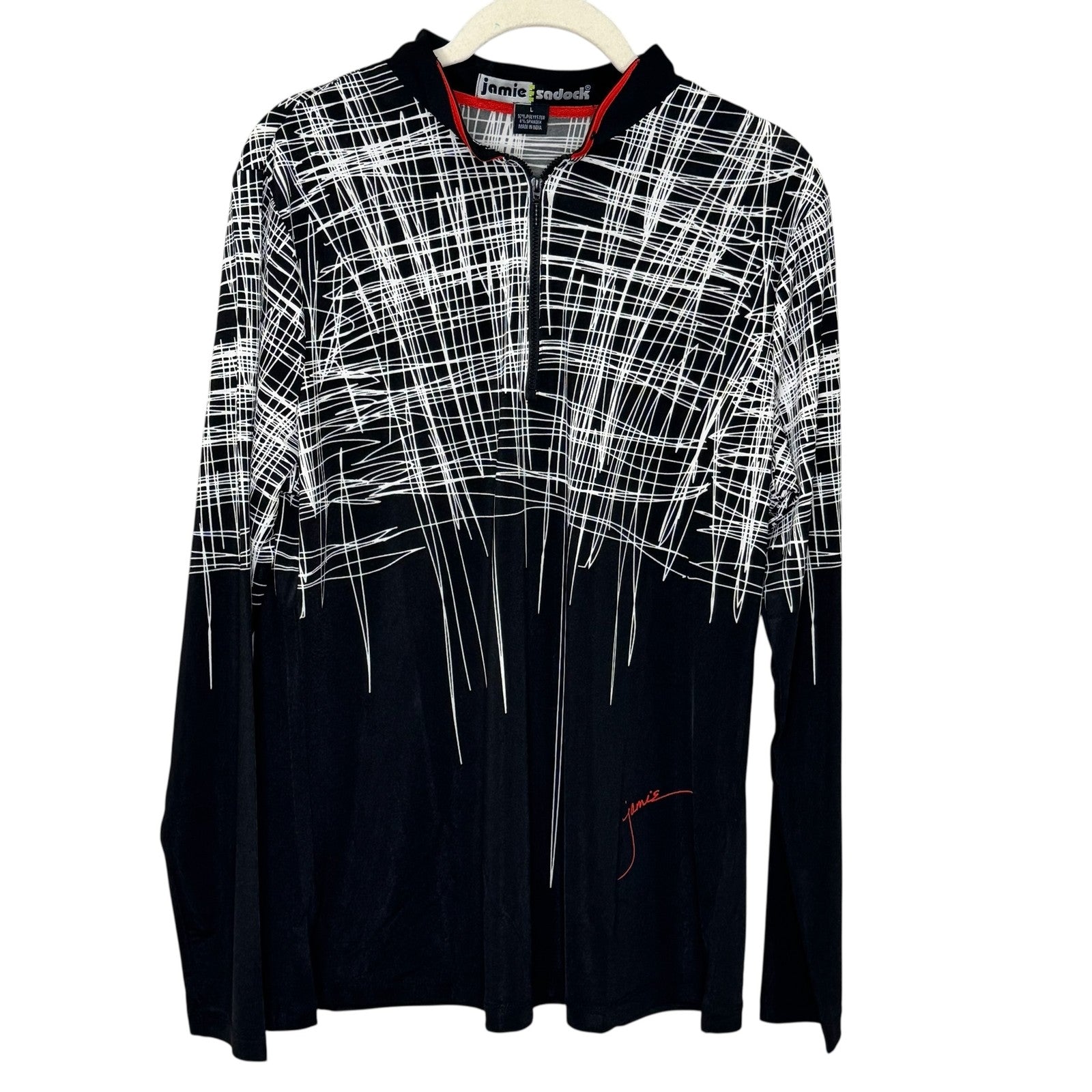 Jamie Sadock Pullover Shirt Womens Large Black White Zip Abstract Golf Stretch - Flair - Style