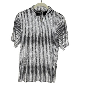 Jamie Sadock Shirt Medium Black White Textured Crinkle Short Sleeve Golf Top - Flair - Style