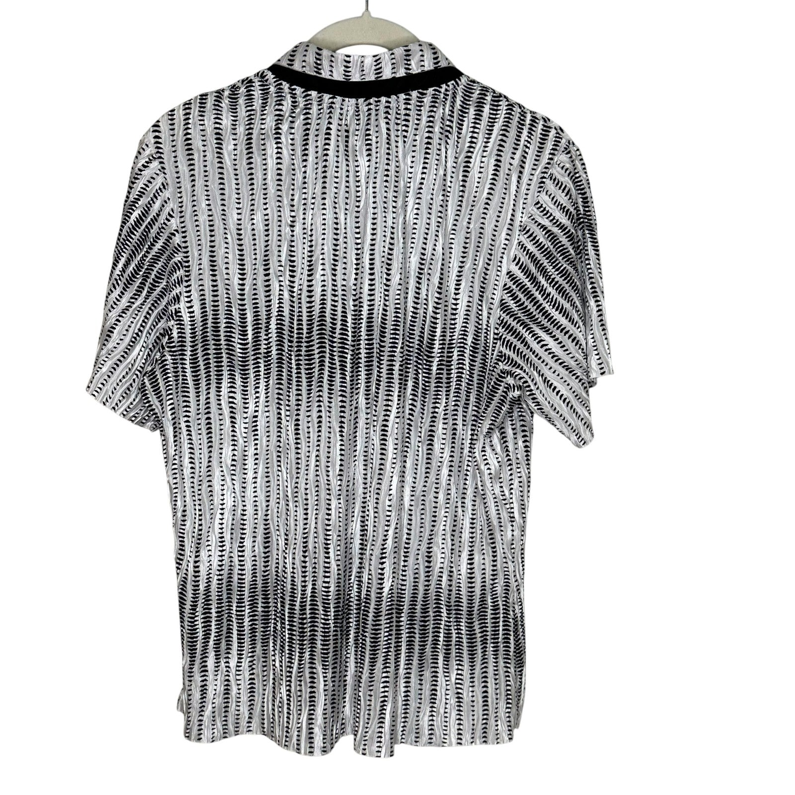 Jamie Sadock Shirt Medium Black White Textured Crinkle Short Sleeve Golf Top - Flair - Style