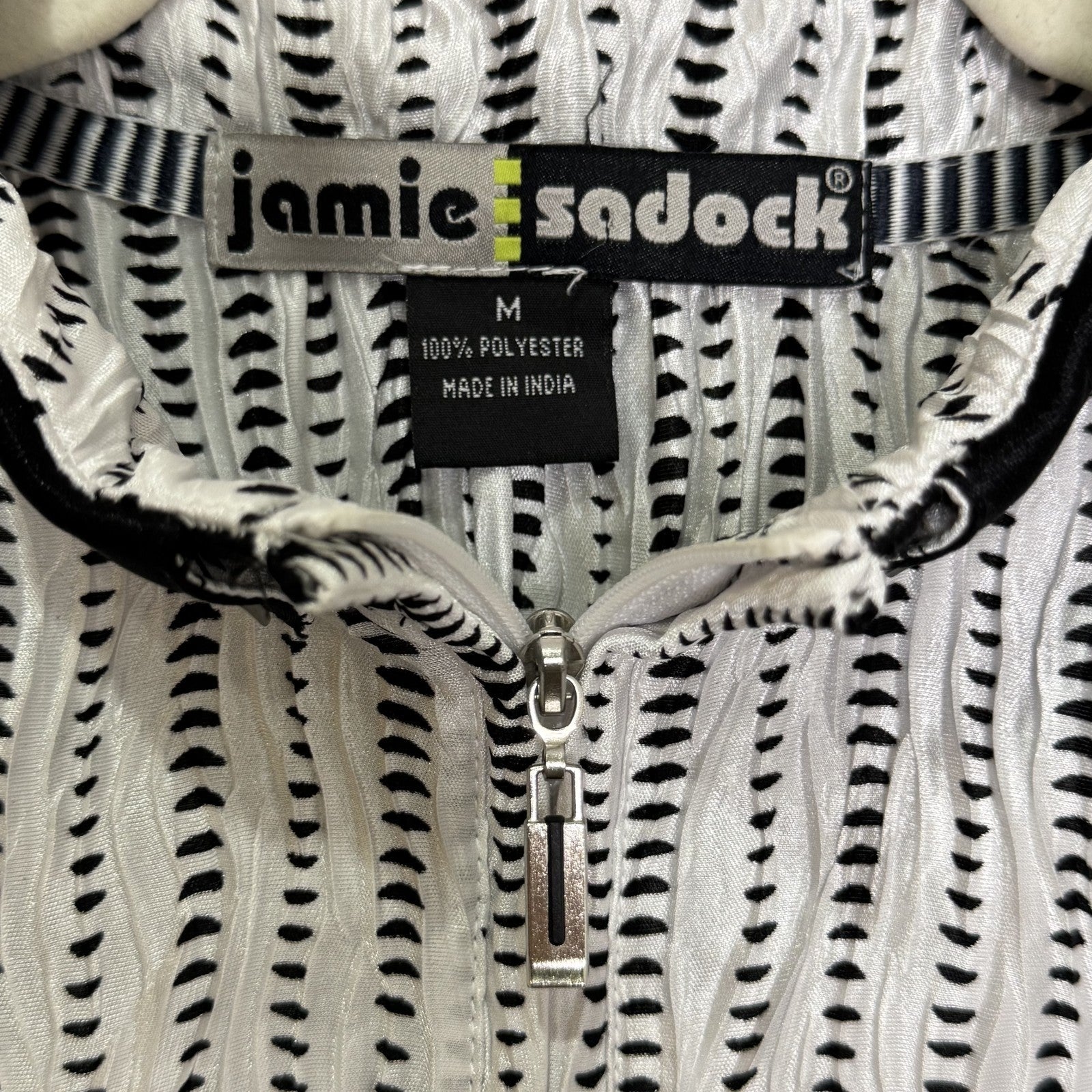 Jamie Sadock Shirt Medium Black White Textured Crinkle Short Sleeve Golf Top - Flair - Style
