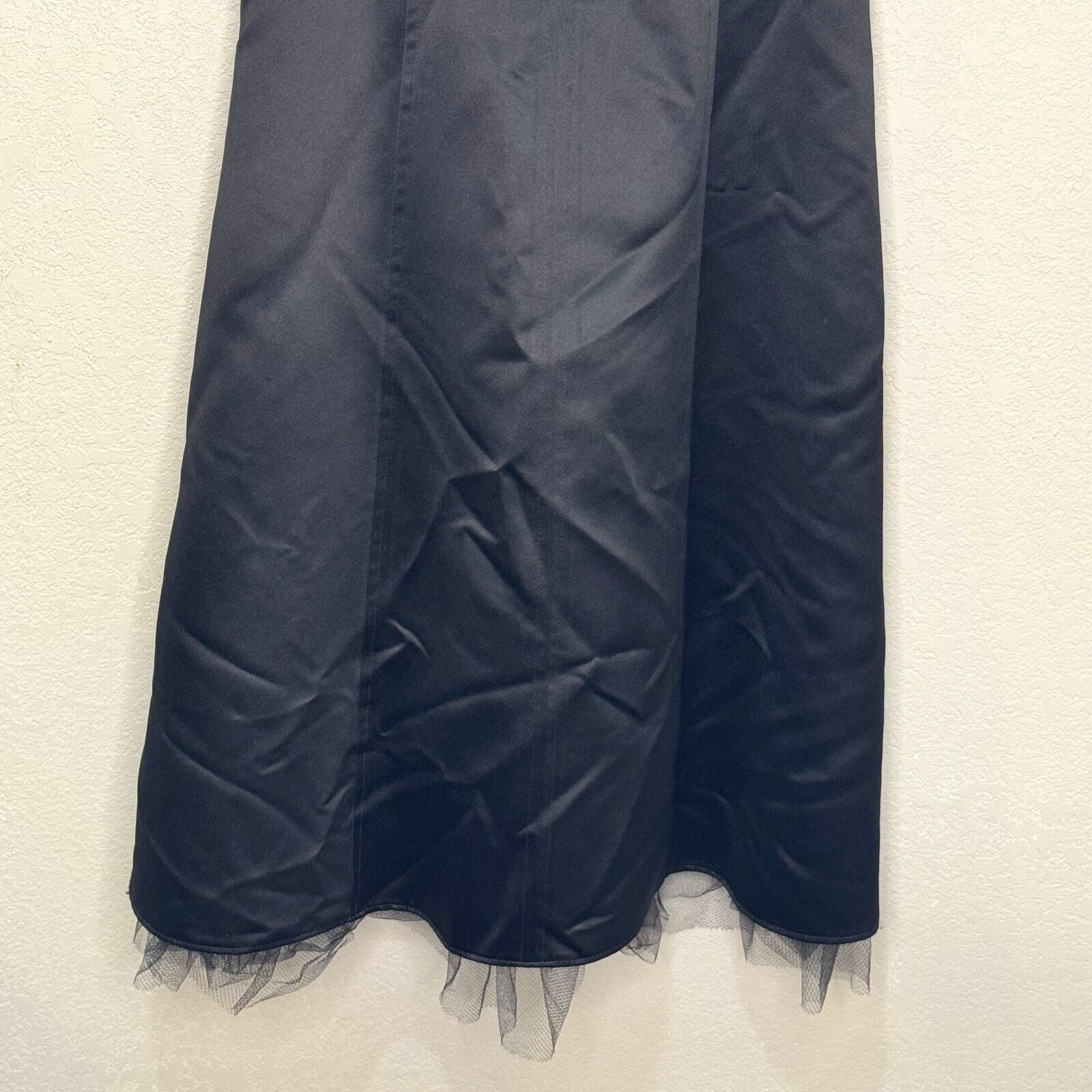 Jessica McClintock Black Dress Size 4 Satin Spaghetti Strap Tulle - Flair - Style