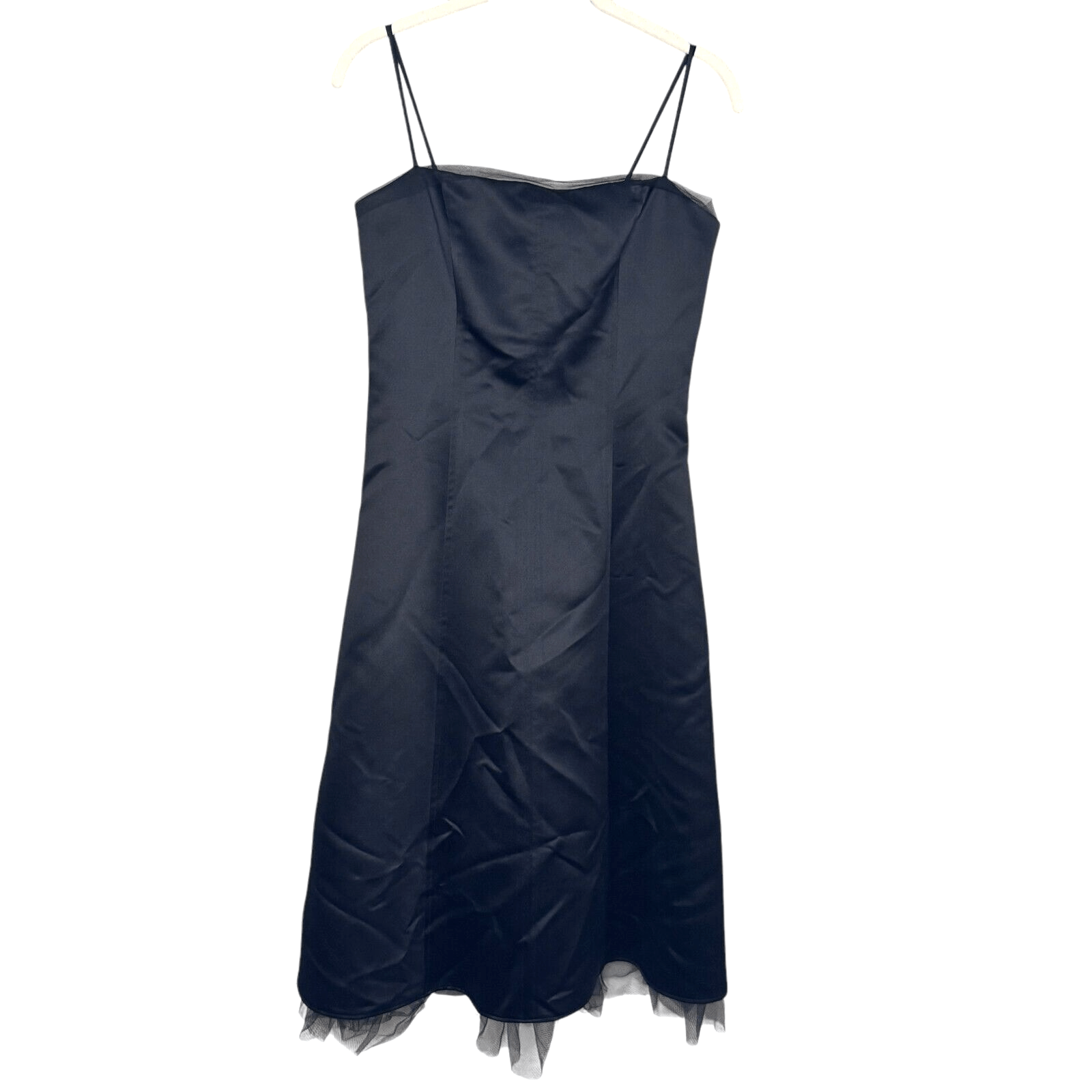 Jessica McClintock Black Dress Size 4 Satin Spaghetti Strap Tulle - Flair - Style