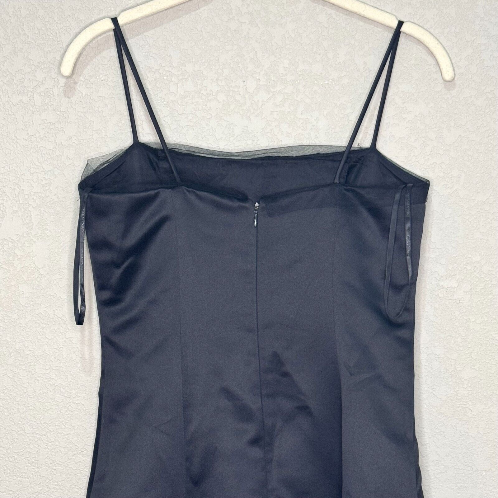 Jessica McClintock Black Dress Size 4 Satin Spaghetti Strap Tulle - Flair - Style
