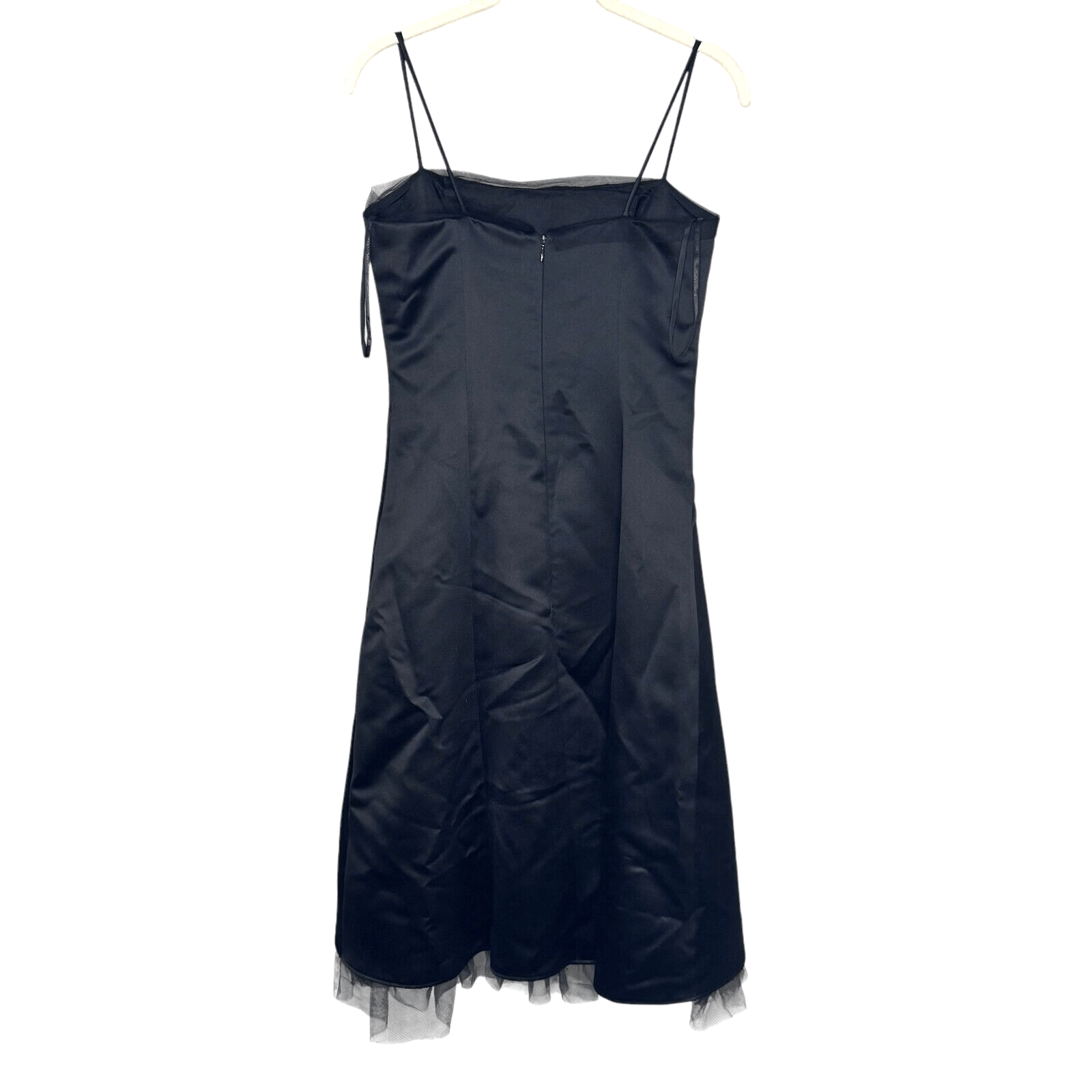 Jessica McClintock Black Dress Size 4 Satin Spaghetti Strap Tulle - Flair - Style