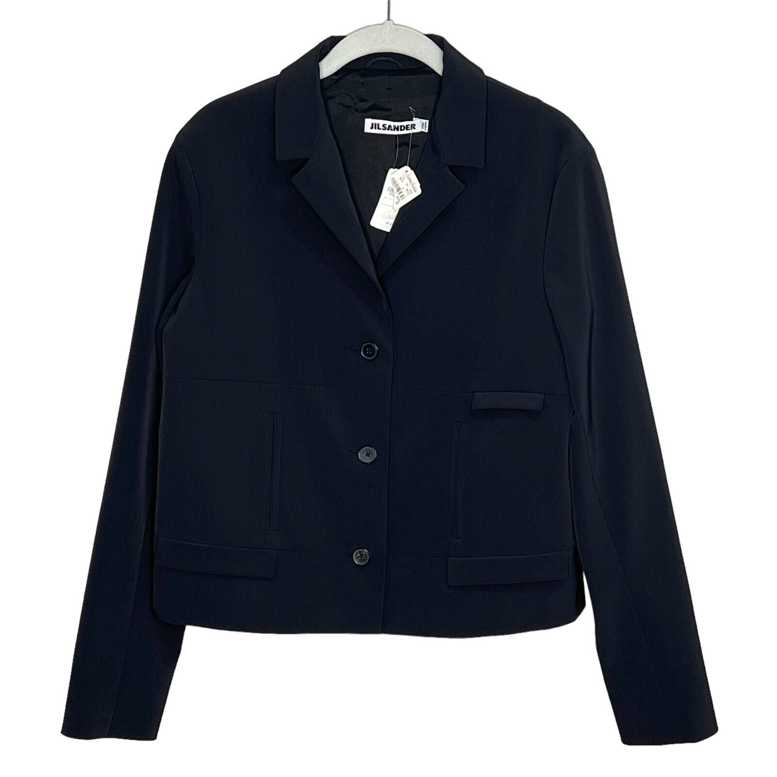Jil Sander Blazer Jacket Size 6 NEW Black Three Button Notch Lapel $1475 - Flair - Style