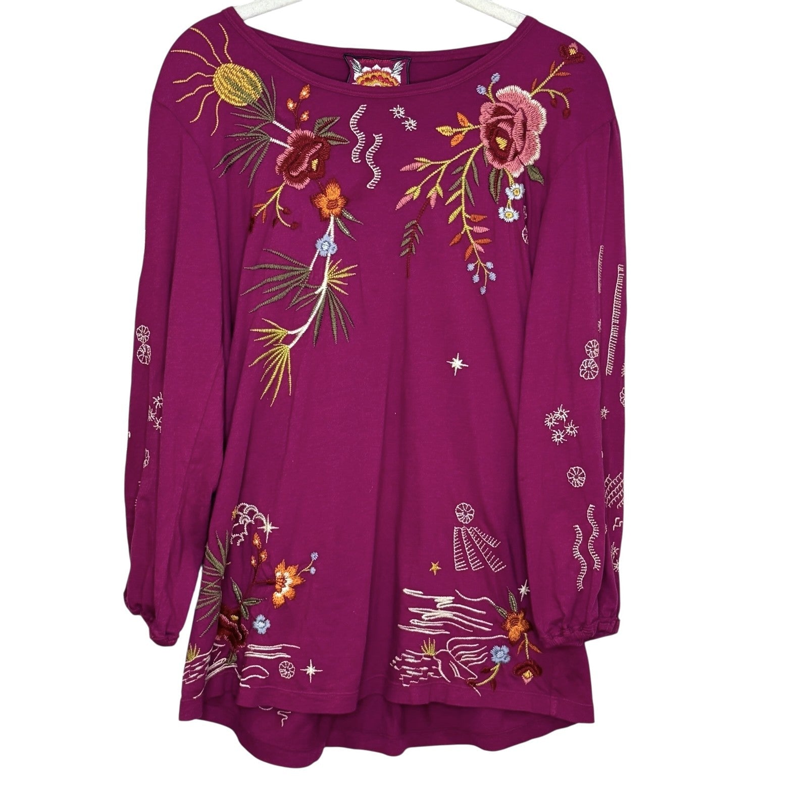 Johnny Was Pullover Womens Small Embroidered Floral Tunic Boho Long Sleeve - Flair - Style