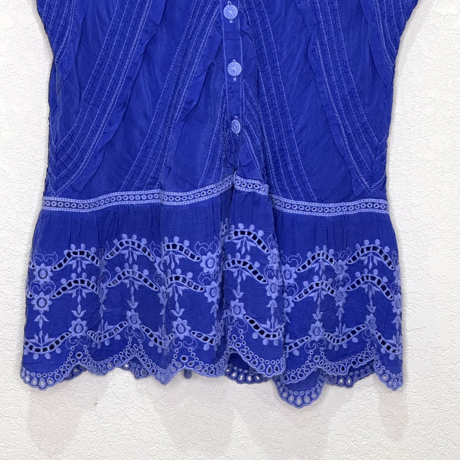 Johnny Was Tank Top Womens Small Blue Embroidered Button Front Sleeveless Boho - Flair - Style