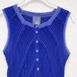 Johnny Was Tank Top Womens Small Blue Embroidered Button Front Sleeveless Boho - Flair - Style