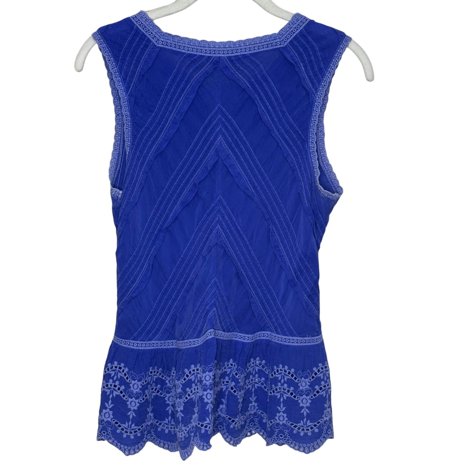 Johnny Was Tank Top Womens Small Blue Embroidered Button Front Sleeveless Boho - Flair - Style