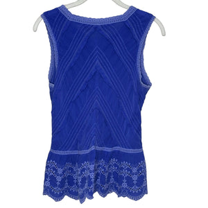 Johnny Was Tank Top Womens Small Blue Embroidered Button Front Sleeveless Boho - Flair - Style
