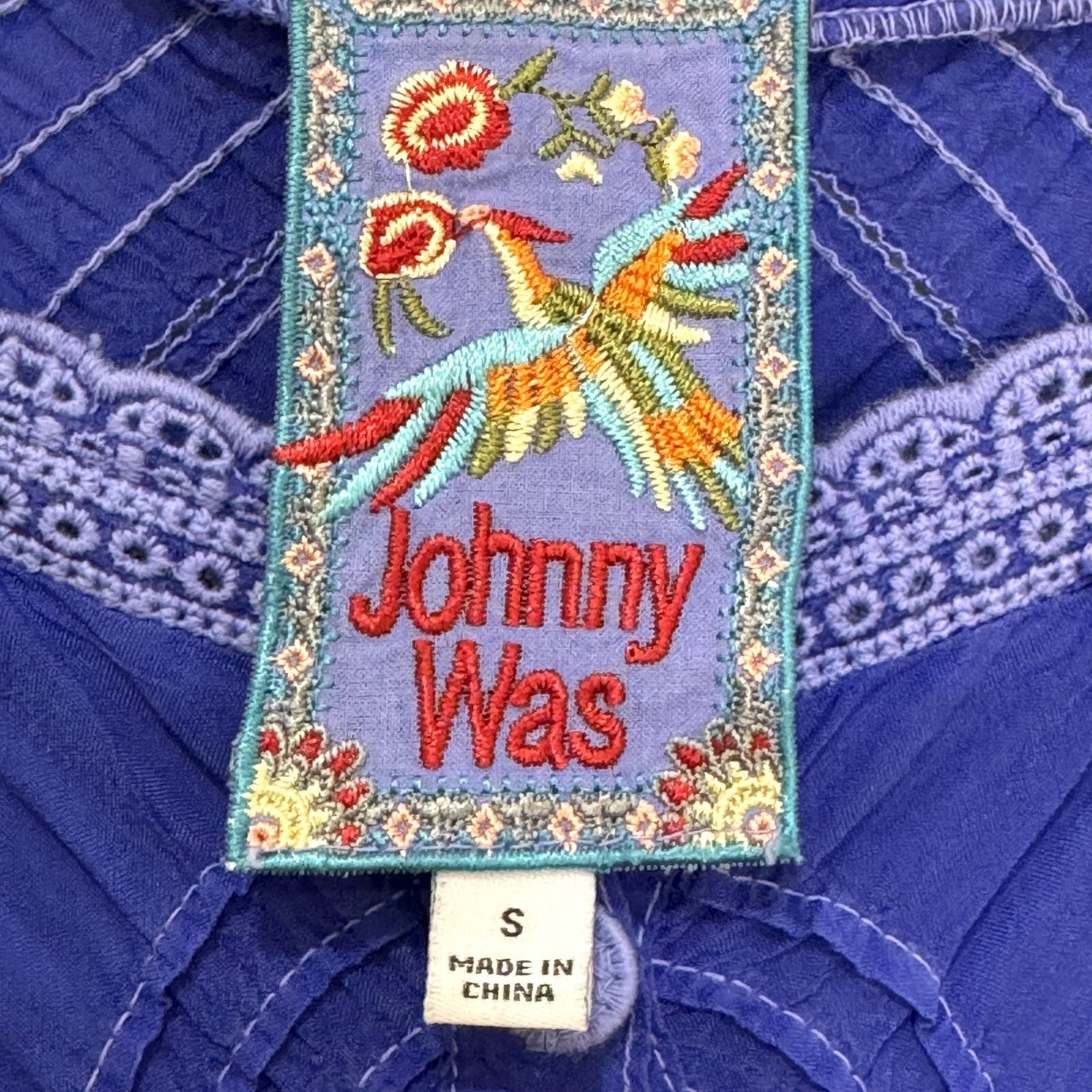 Johnny Was Tank Top Womens Small Blue Embroidered Button Front Sleeveless Boho - Flair - Style