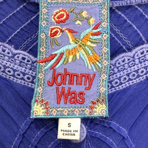 Johnny Was Tank Top Womens Small Blue Embroidered Button Front Sleeveless Boho - Flair - Style