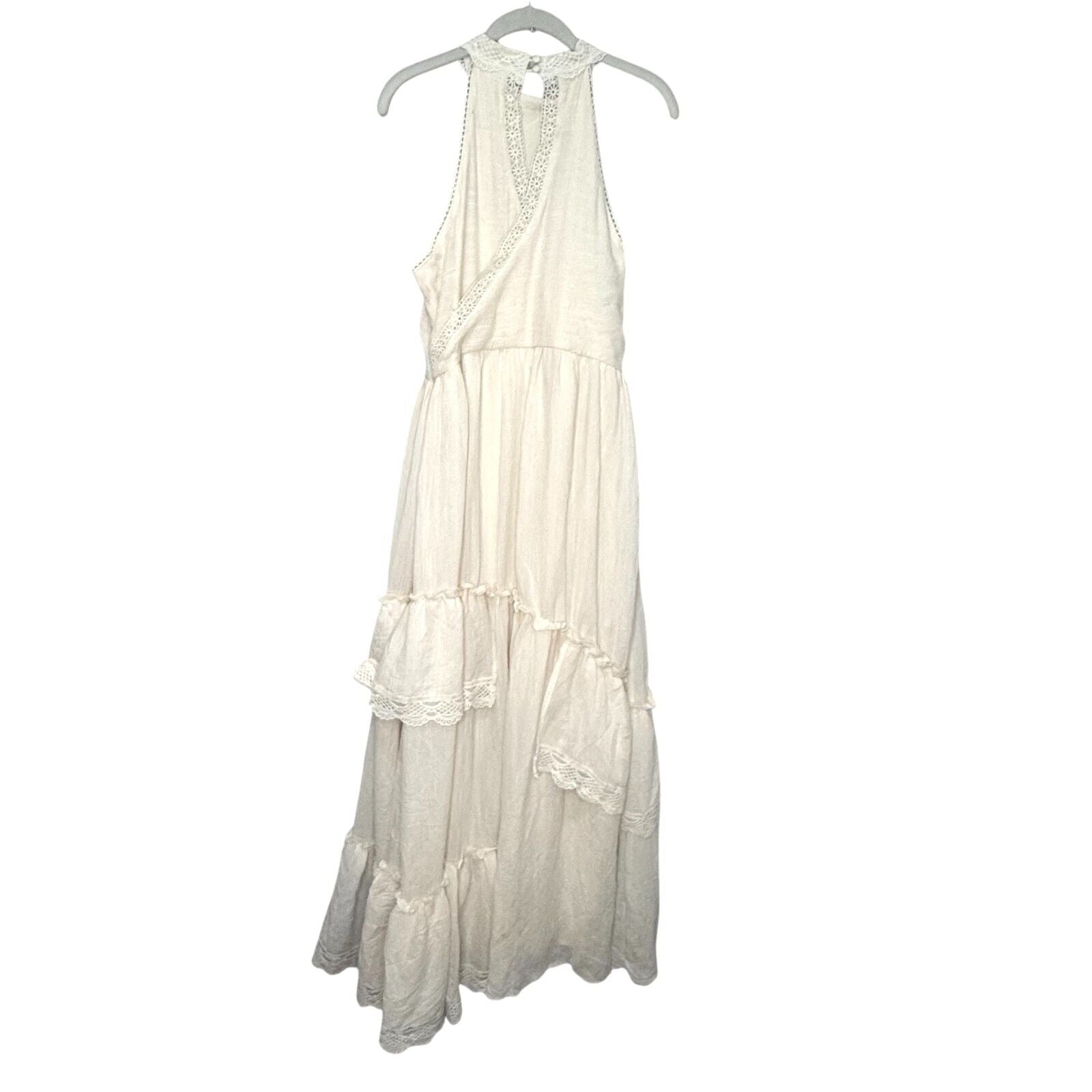 Joyfolie Sera Maxi Dress Size Large Ivory Halter Cottage Boho Prairie Western - Flair - Style