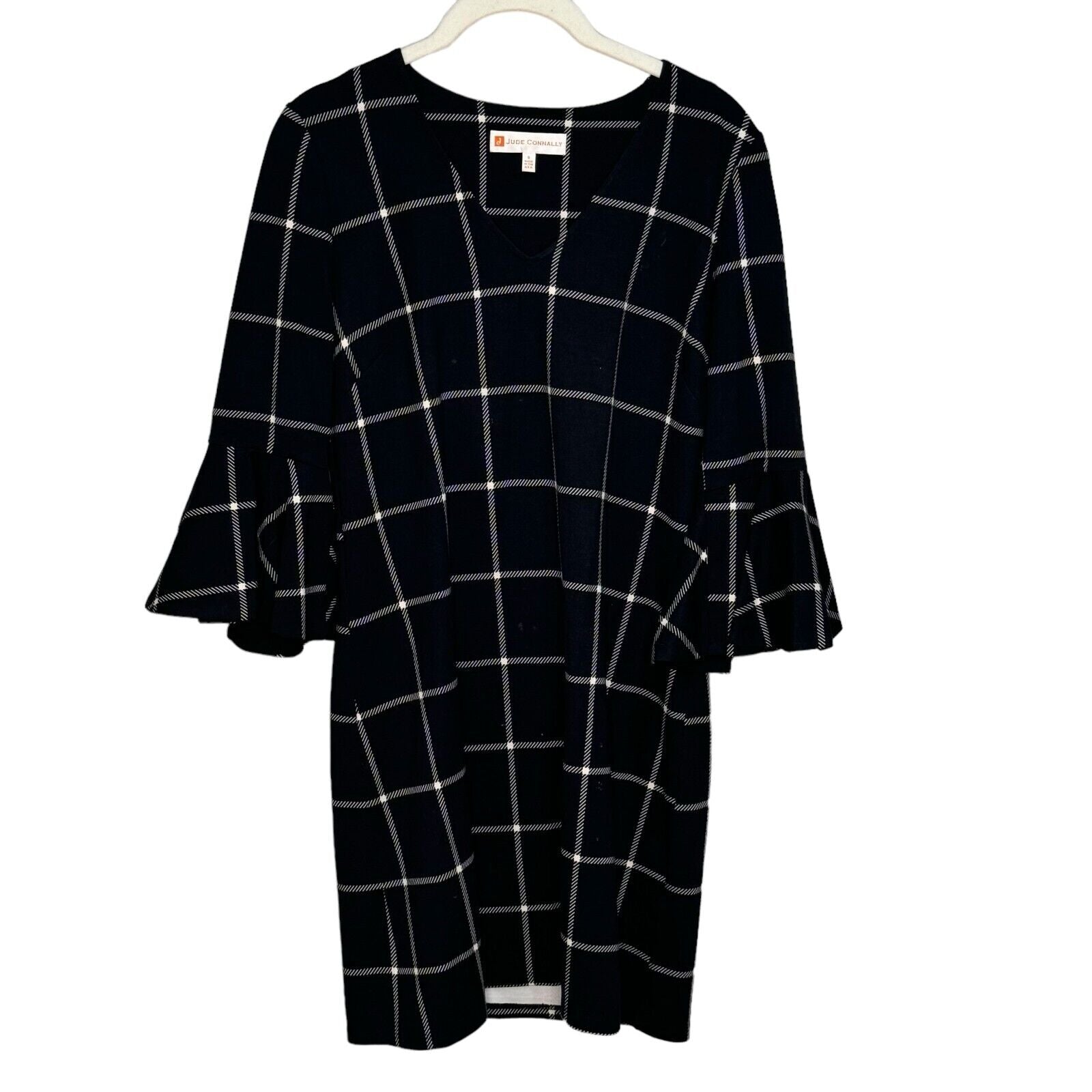 Jude Connally Shift Dress Size Small Kennedy Black White Windowpane - Flair - Style