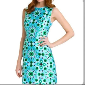 Kate Spade Solar Miriam Silk Sheath Dress Size 8 6 Blue Mod Geometric Wedding - Flair - Style