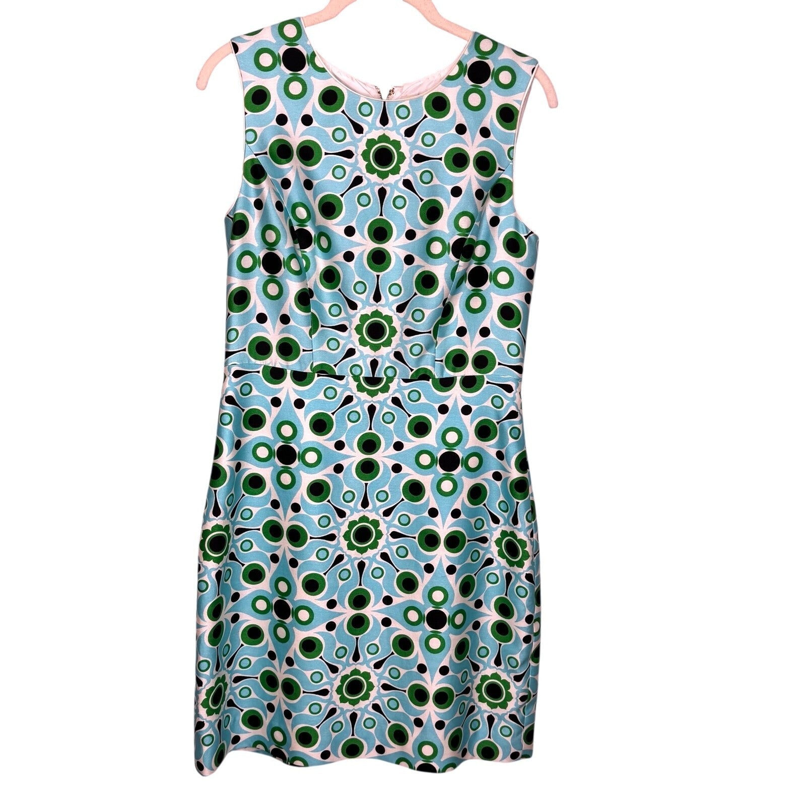 Kate Spade Solar Miriam Silk Sheath Dress Size 8 6 Blue Mod Geometric Wedding - Flair - Style
