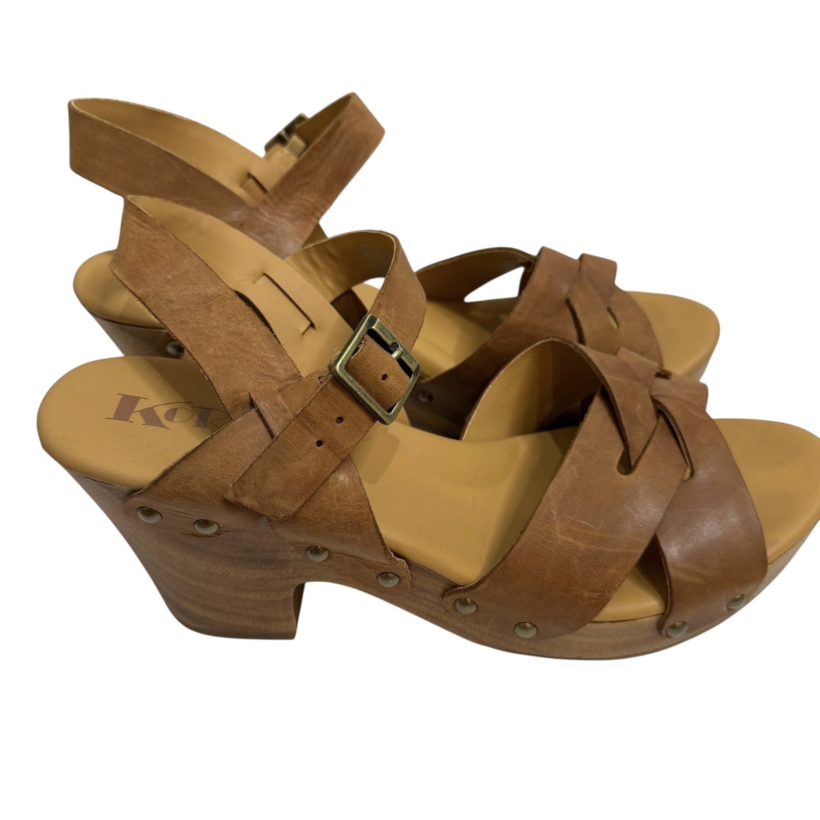 Korks Shoes Womens Size 10M Leather Strappy Sandal Block Heel Comfort - Flair - Style