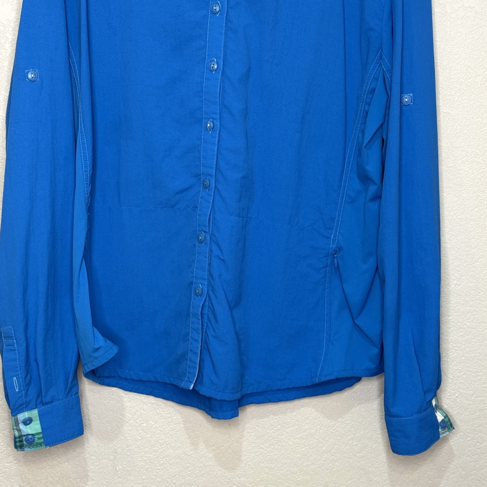 Kuhl Shirt Womens XL Blue Long Sleeve Nylon Performance Outdoor Hiking Roll Tab - Flair - Style