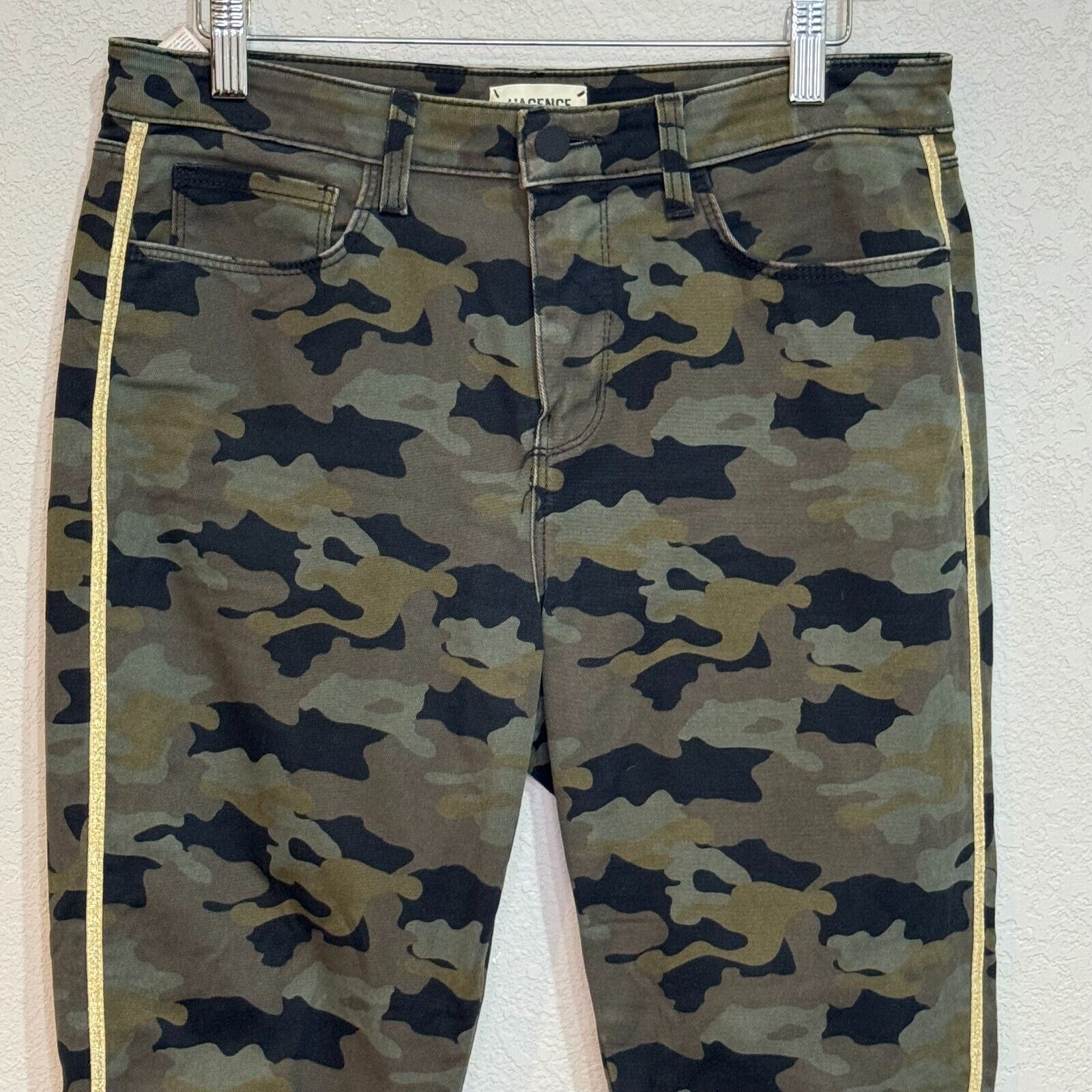 L’AGENCE Jeans Size 29 Green Camo Margot High Rise Ankle Skinny with Gold Trim - Flair - Style