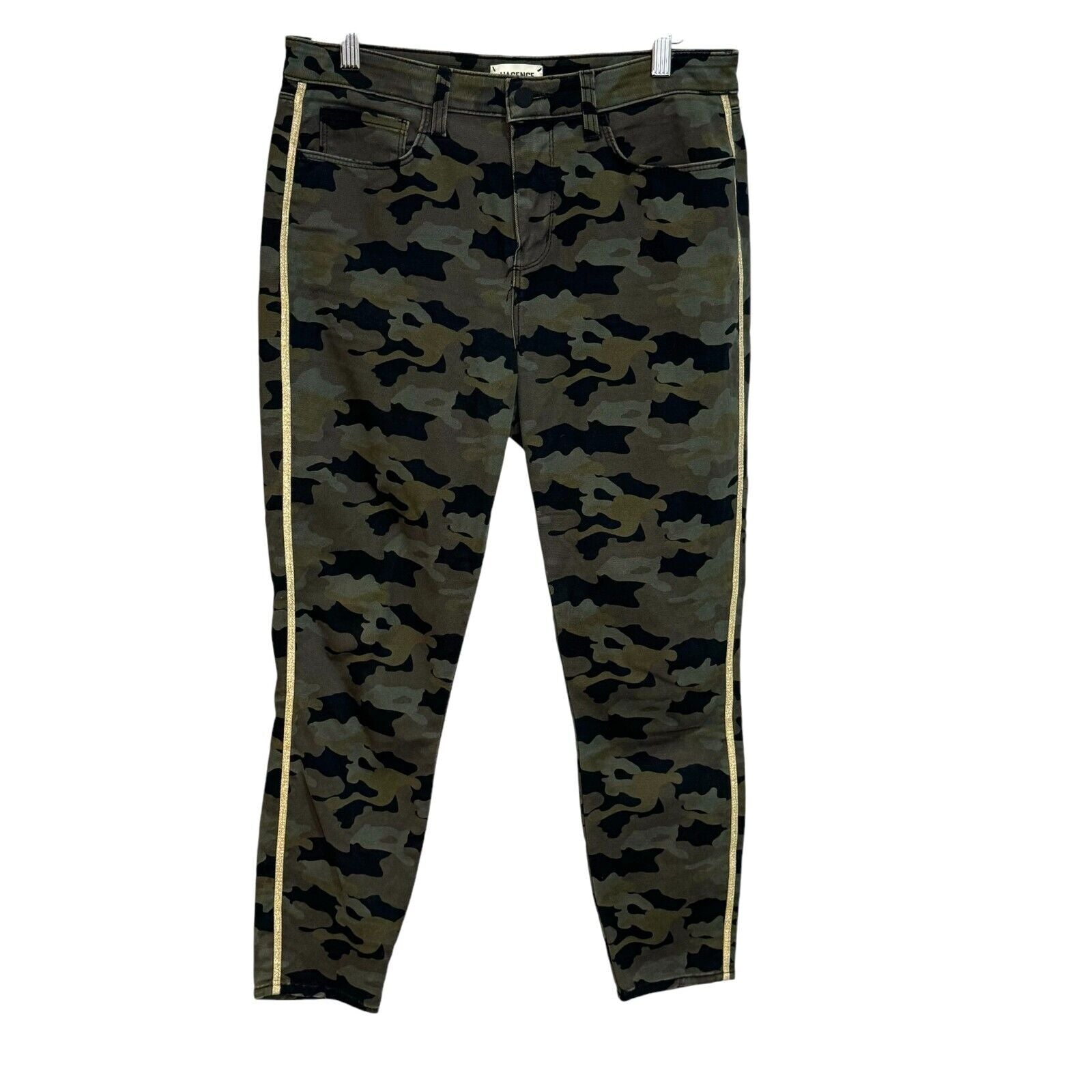L’AGENCE Jeans Size 29 Green Camo Margot High Rise Ankle Skinny with Gold Trim - Flair - Style
