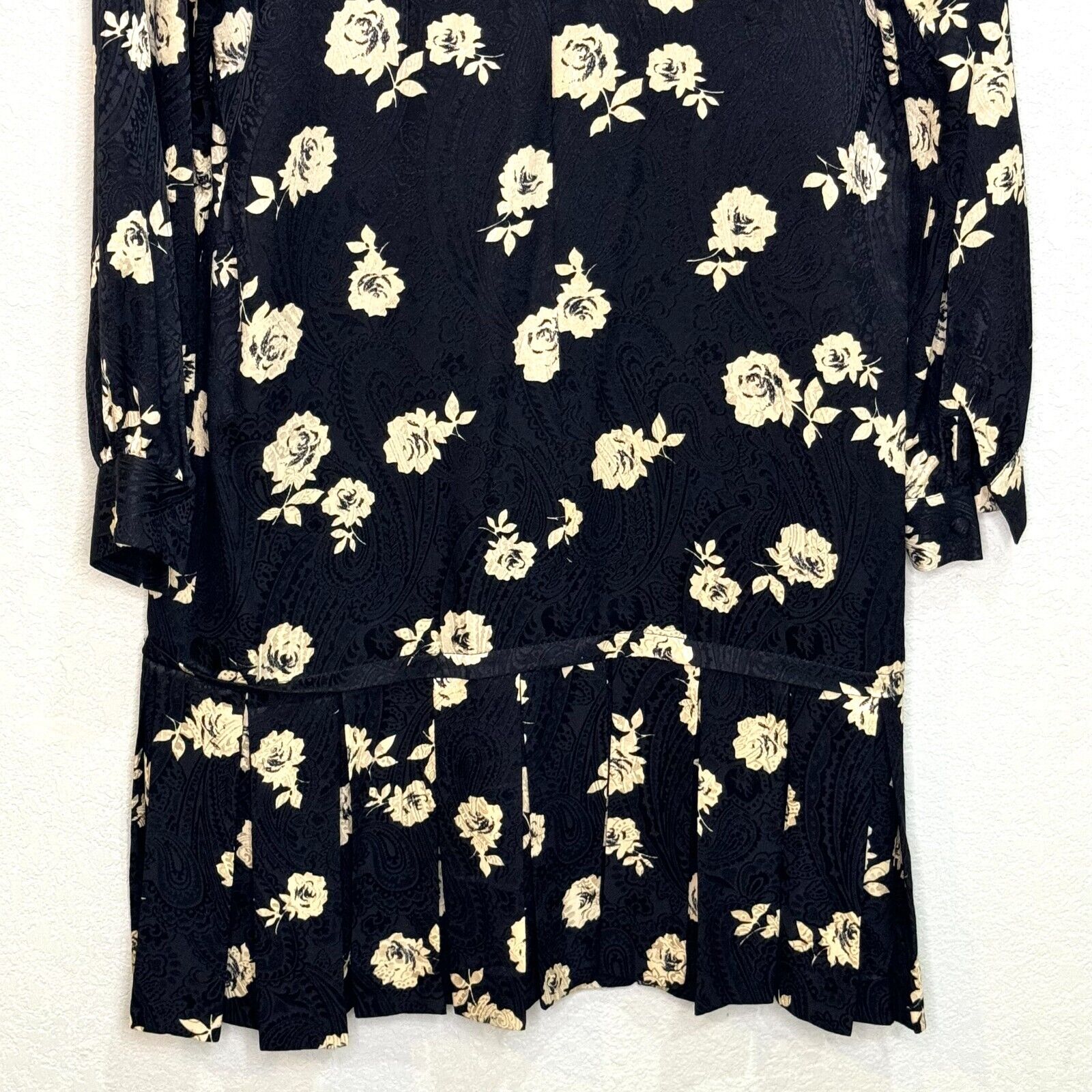 LIHLI Vintage Dress Size Large for Saks 5th Avenue Drop Waist Black Tan Floral - Flair - Style