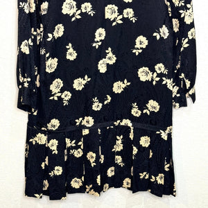 LIHLI Vintage Dress Size Large for Saks 5th Avenue Drop Waist Black Tan Floral - Flair - Style
