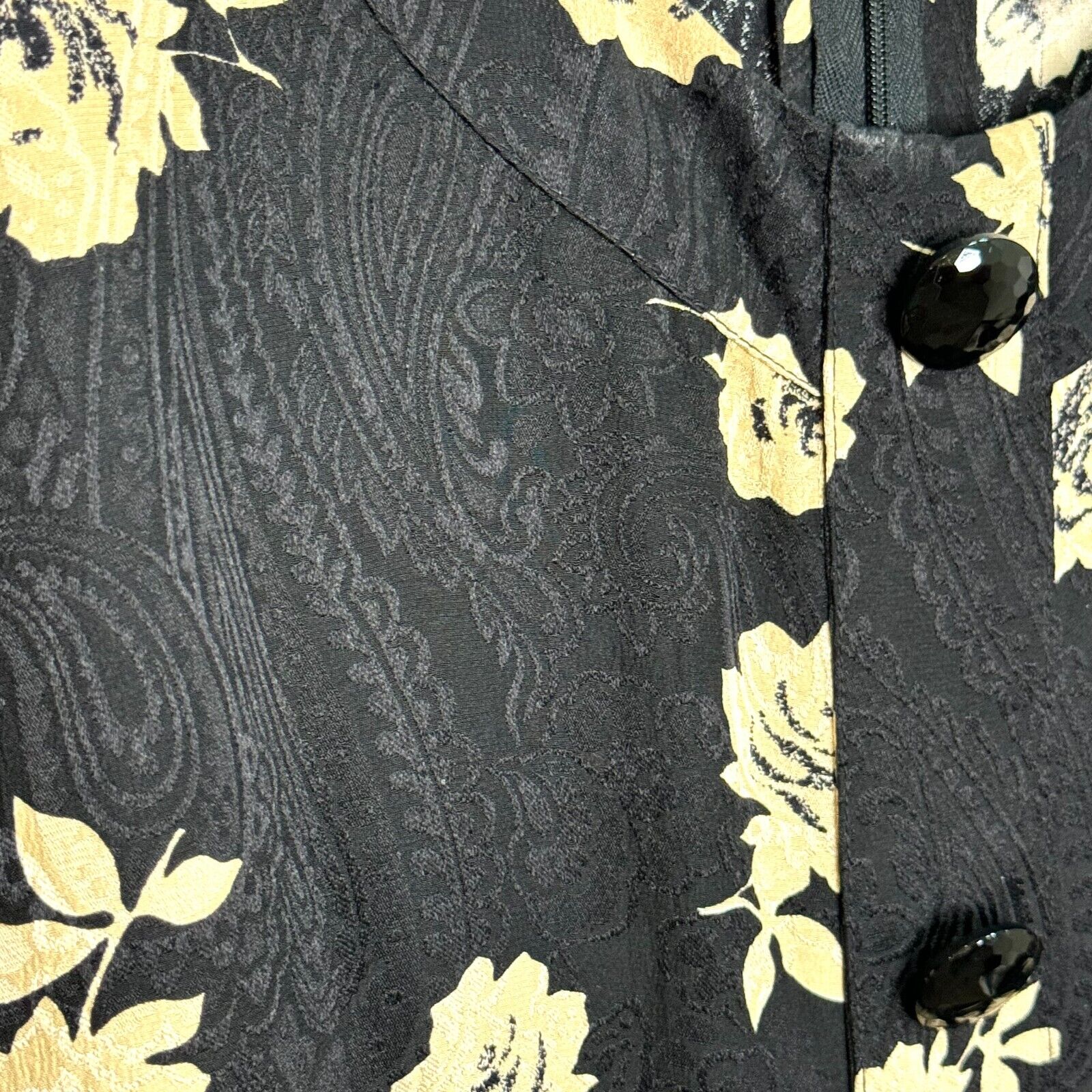 LIHLI Vintage Dress Size Large for Saks 5th Avenue Drop Waist Black Tan Floral - Flair - Style