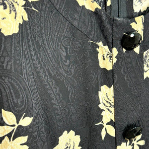 LIHLI Vintage Dress Size Large for Saks 5th Avenue Drop Waist Black Tan Floral - Flair - Style