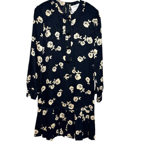 LIHLI Vintage Dress Size Large for Saks 5th Avenue Drop Waist Black Tan Floral - Flair - Style