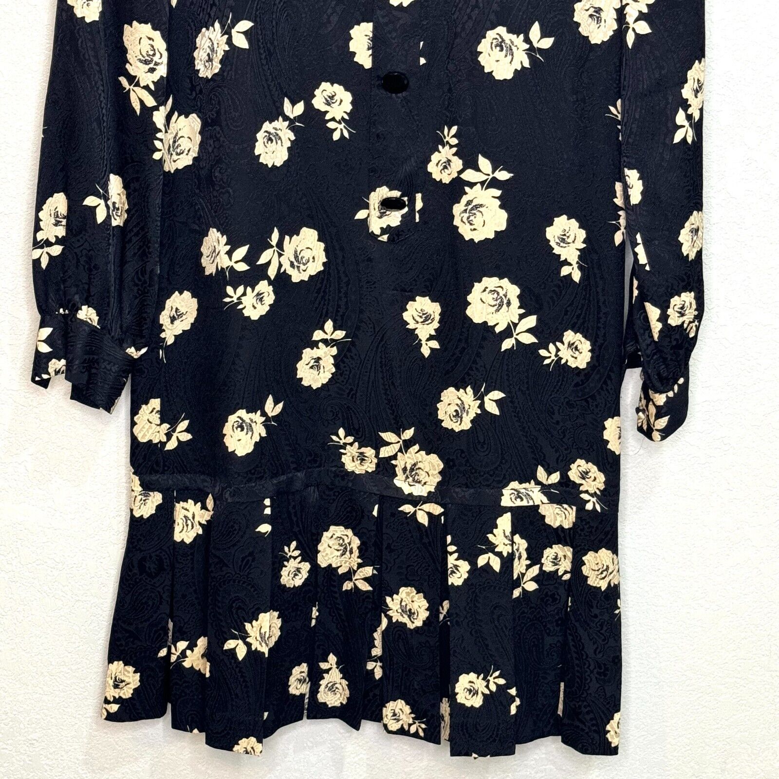 LIHLI Vintage Dress Size Large for Saks 5th Avenue Drop Waist Black Tan Floral - Flair - Style