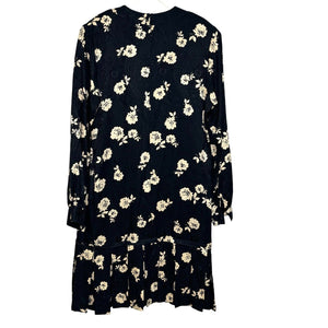 LIHLI Vintage Dress Size Large for Saks 5th Avenue Drop Waist Black Tan Floral - Flair - Style