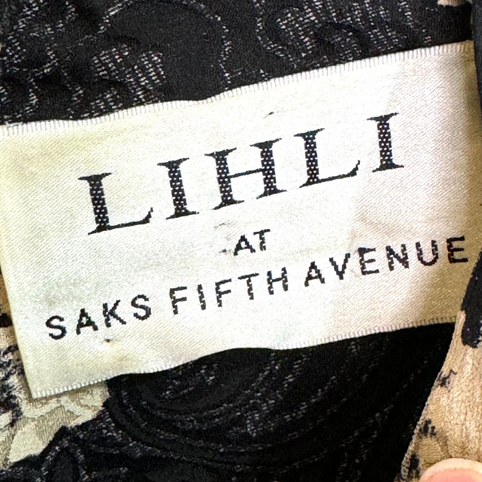 LIHLI Vintage Dress Size Large for Saks 5th Avenue Drop Waist Black Tan Floral - Flair - Style