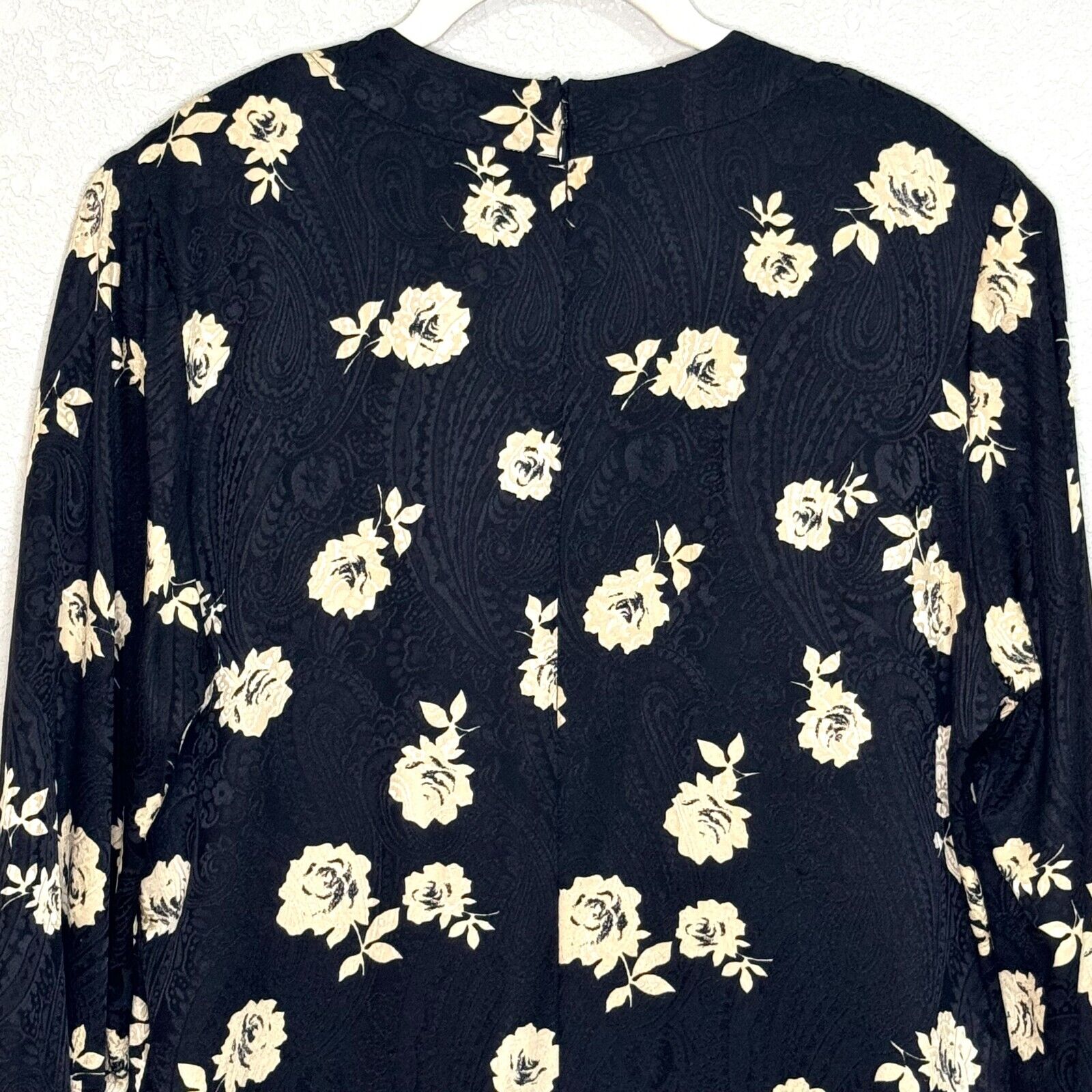 LIHLI Vintage Dress Size Large for Saks 5th Avenue Drop Waist Black Tan Floral - Flair - Style