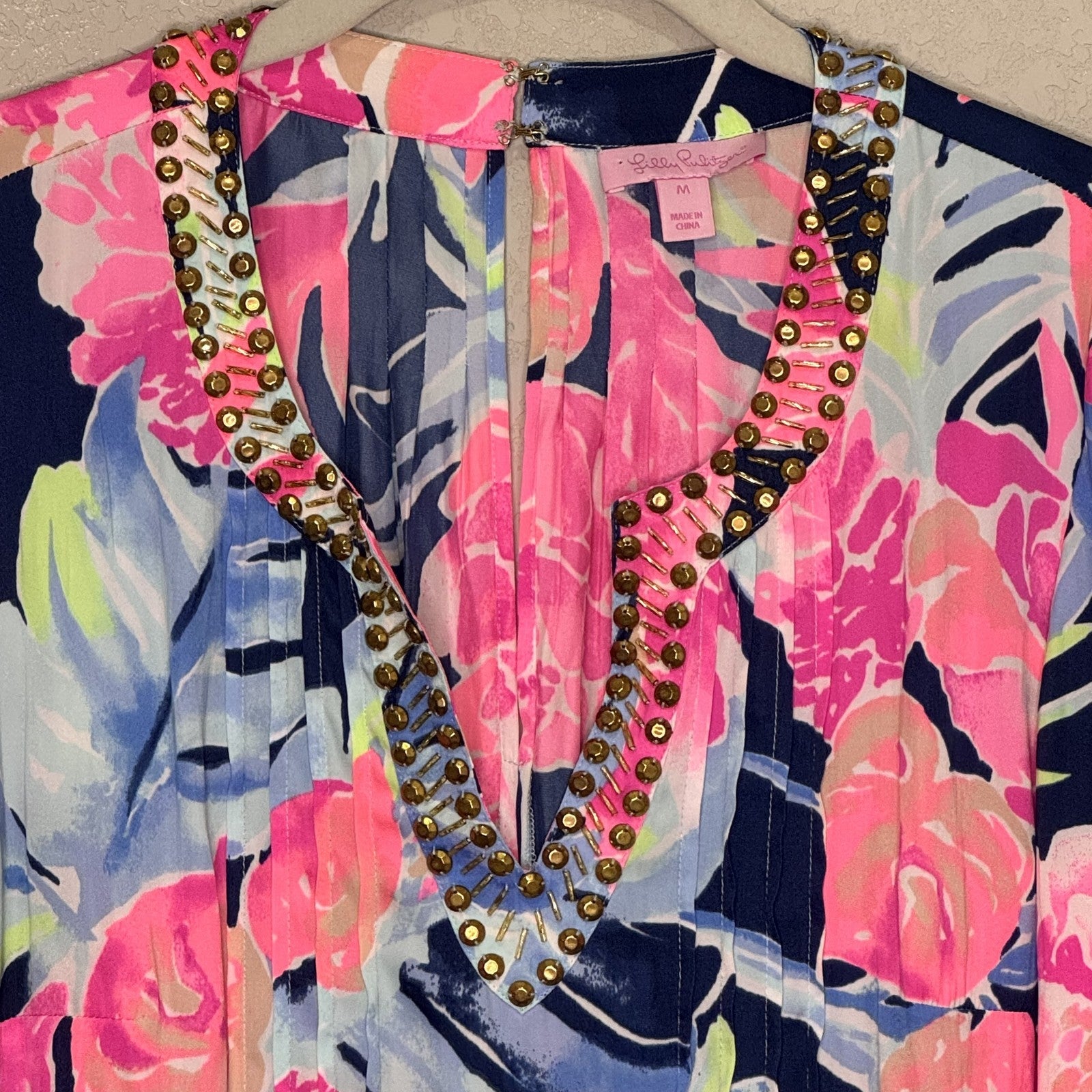 Lilly Pulitzer Ariele Romper High Tide Medium Beaded Long Sleeve Floral - Flair - Style