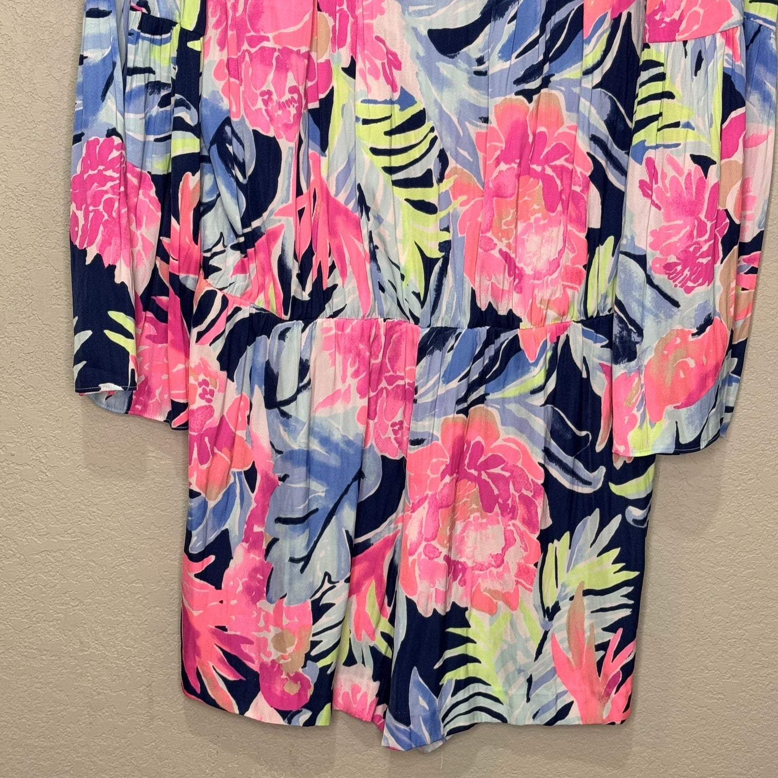 Lilly Pulitzer Ariele Romper High Tide Medium Beaded Long Sleeve Floral - Flair - Style