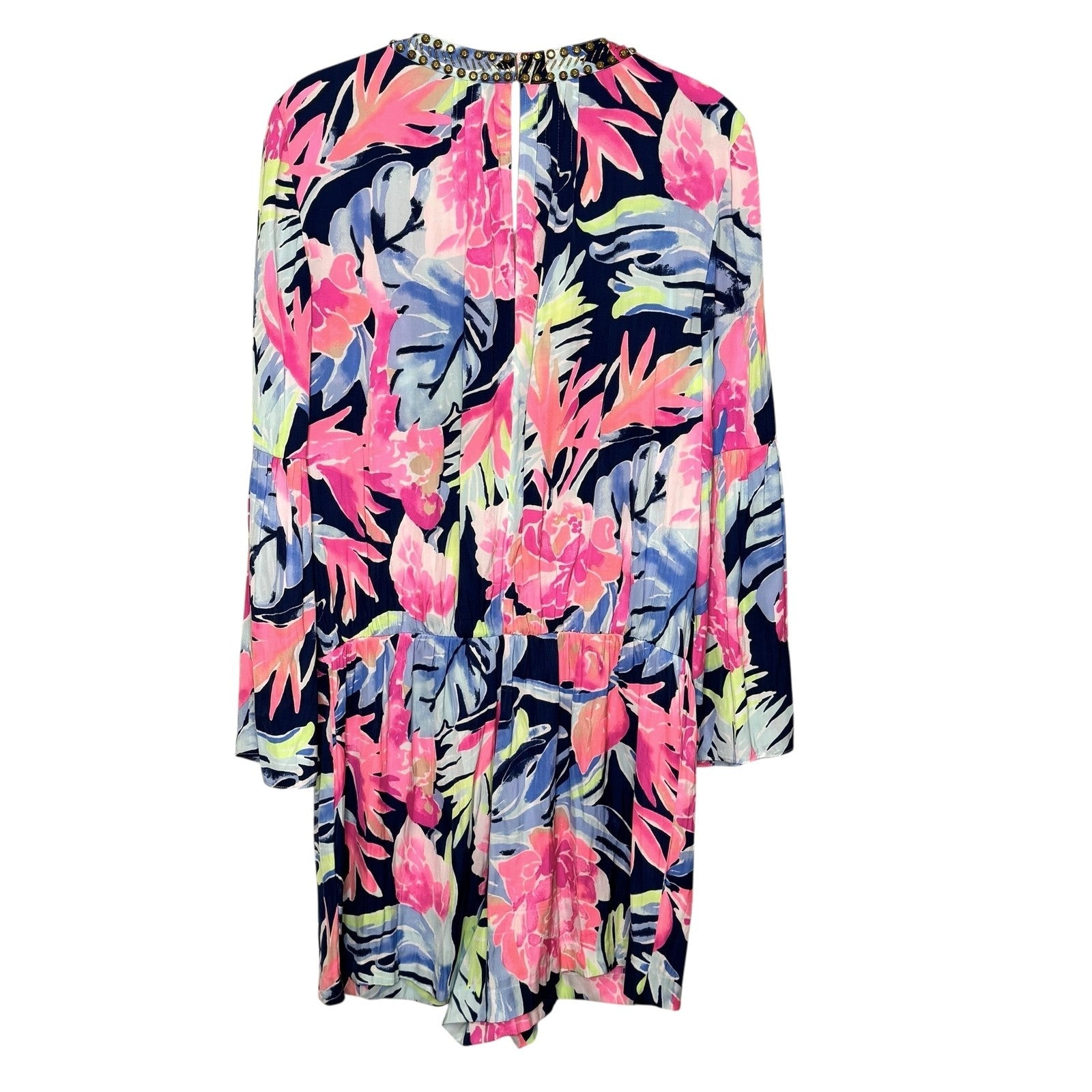 Lilly Pulitzer Ariele Romper High Tide Medium Beaded Long Sleeve Floral - Flair - Style