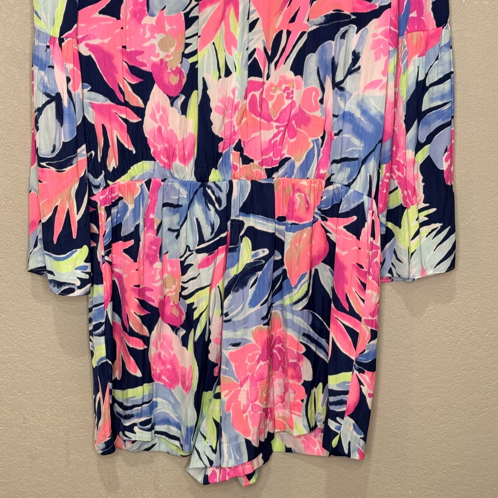 Lilly Pulitzer Ariele Romper High Tide Medium Beaded Long Sleeve Floral - Flair - Style