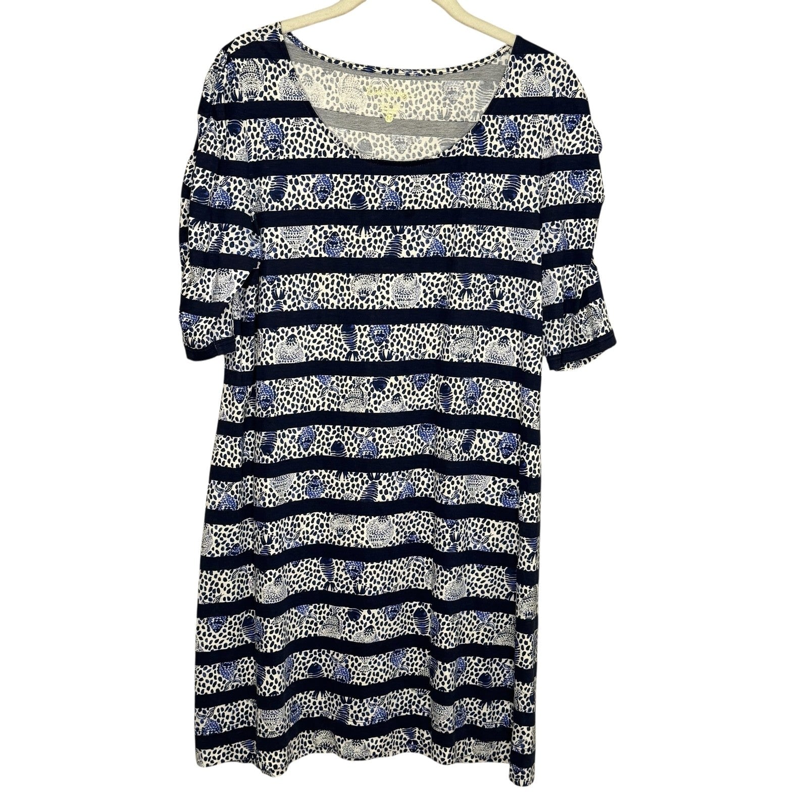 Lilly Pulitzer Dress Lajolla Medium Blue White Shell Stripe Pima Cotton Summer - Flair - Style