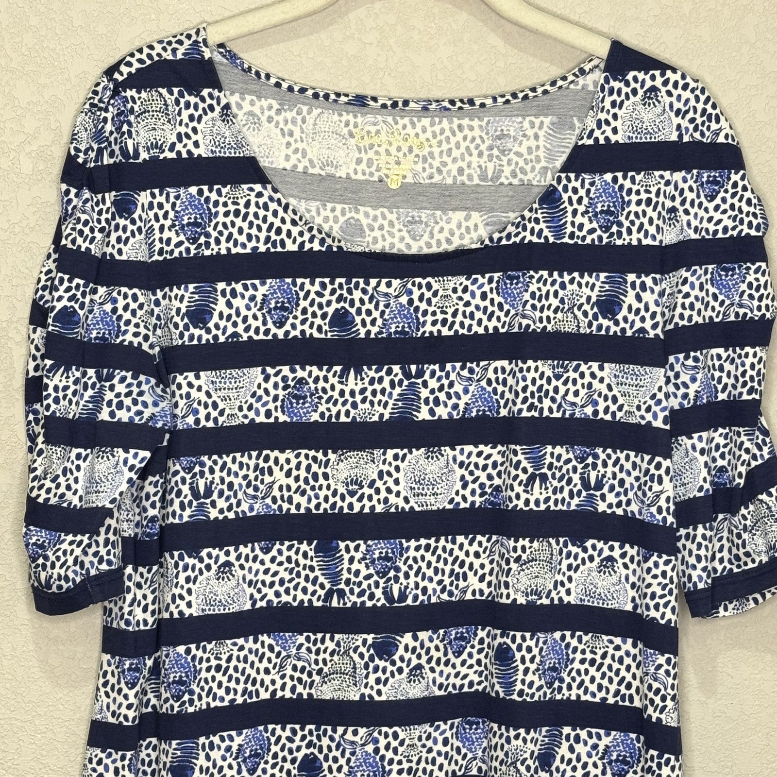 Lilly Pulitzer Dress Lajolla Medium Blue White Shell Stripe Pima Cotton Summer - Flair - Style