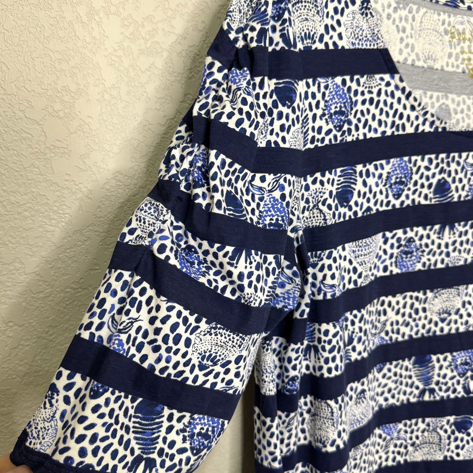 Lilly Pulitzer Dress Lajolla Medium Blue White Shell Stripe Pima Cotton Summer - Flair - Style