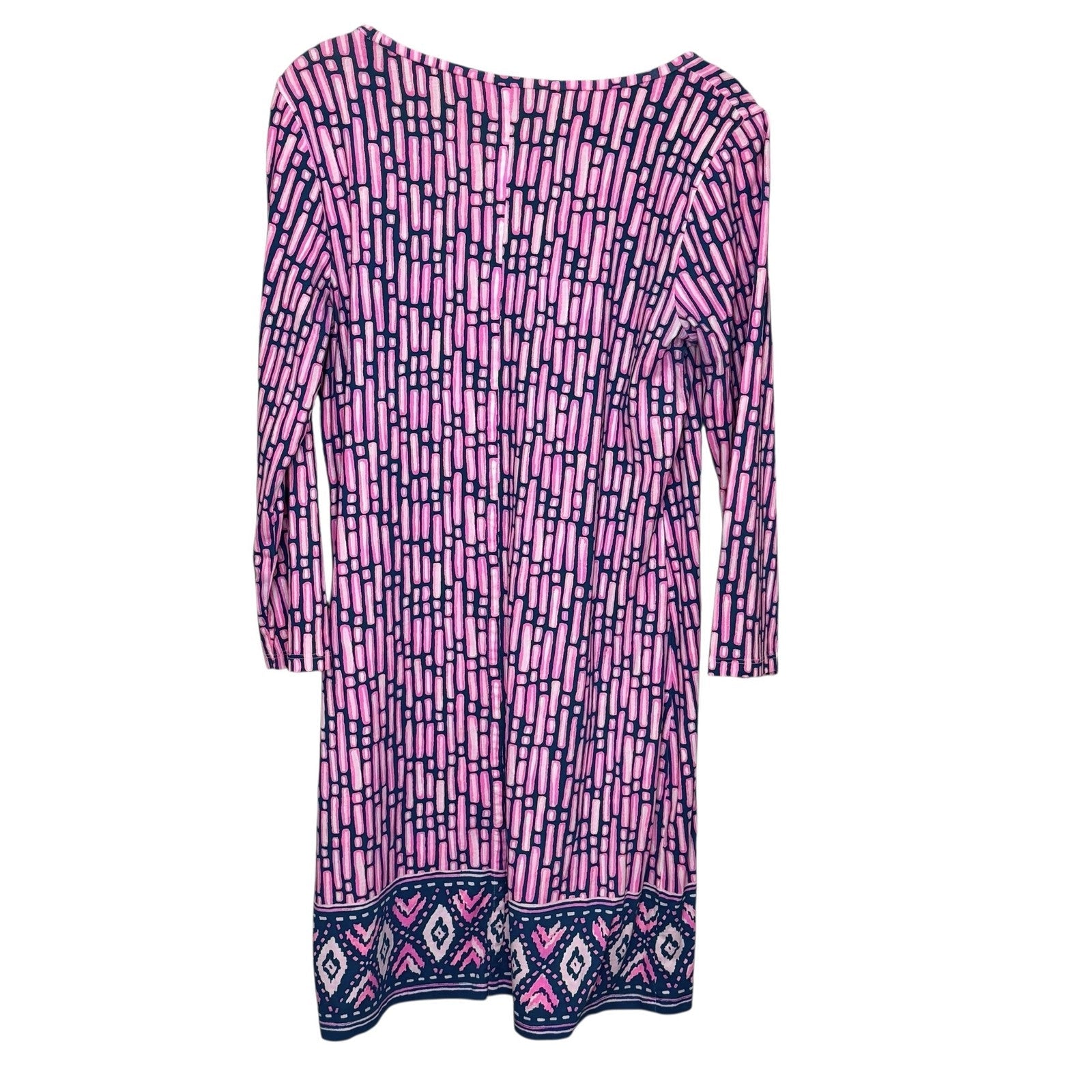 Lilly Pulitzer Dress Lulu Medium Pink Navy Blue Print 3/4 Sleeve Pima Cotton - Flair - Style