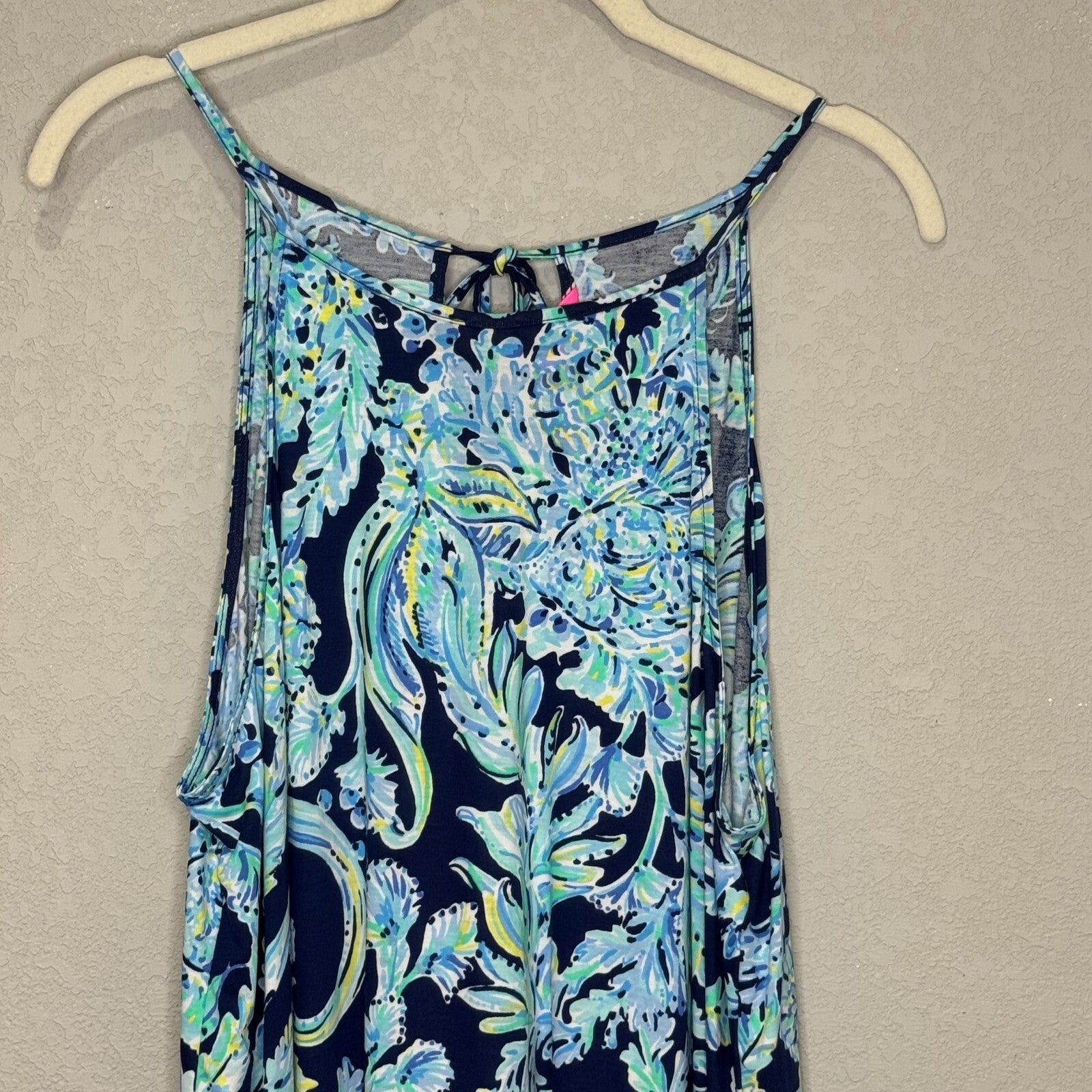 Lilly Pulitzer Halter Dress Size Large Blue Print High Tide Tassel Back Ties - Flair - Style