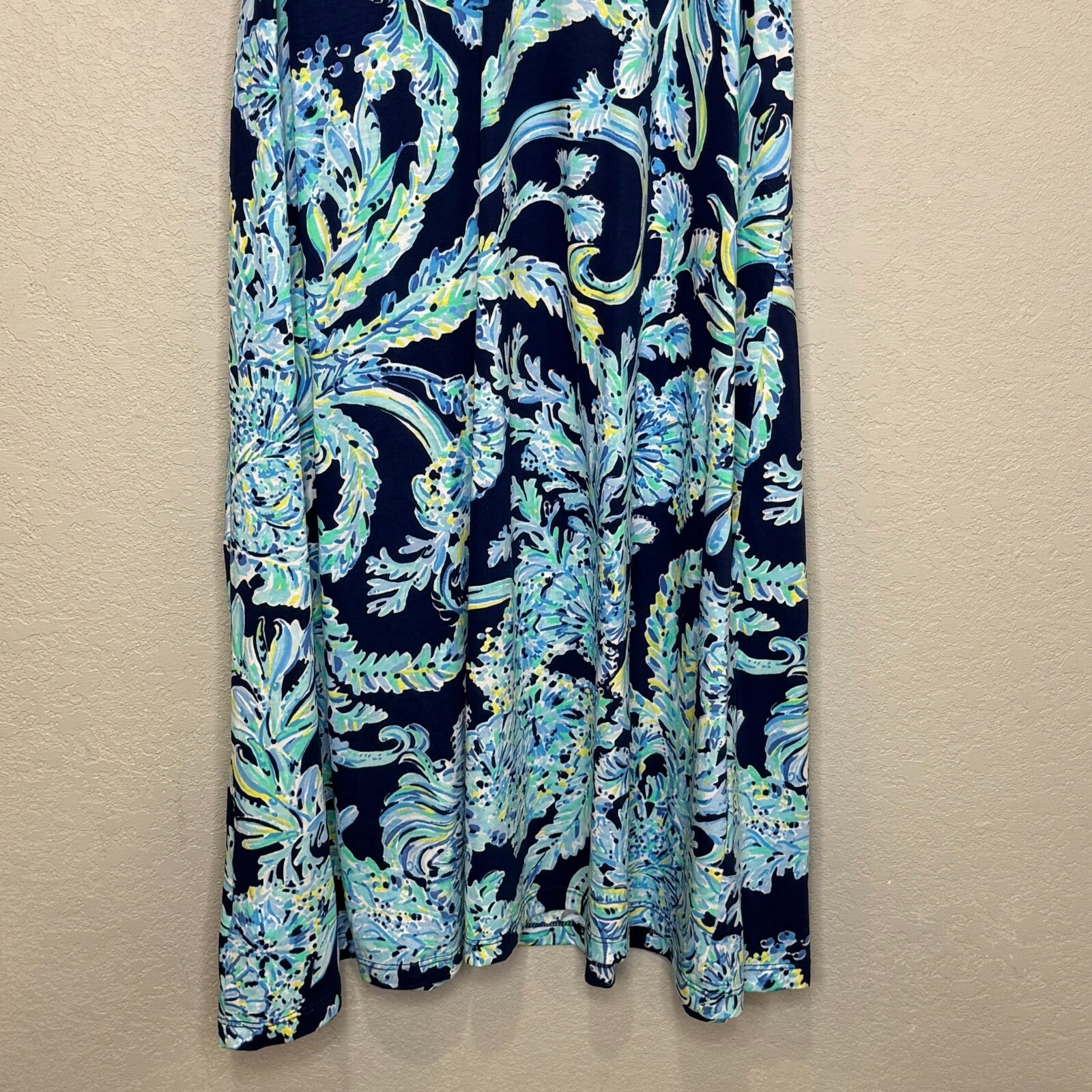 Lilly Pulitzer Halter Dress Size Large Blue Print High Tide Tassel Back Ties - Flair - Style