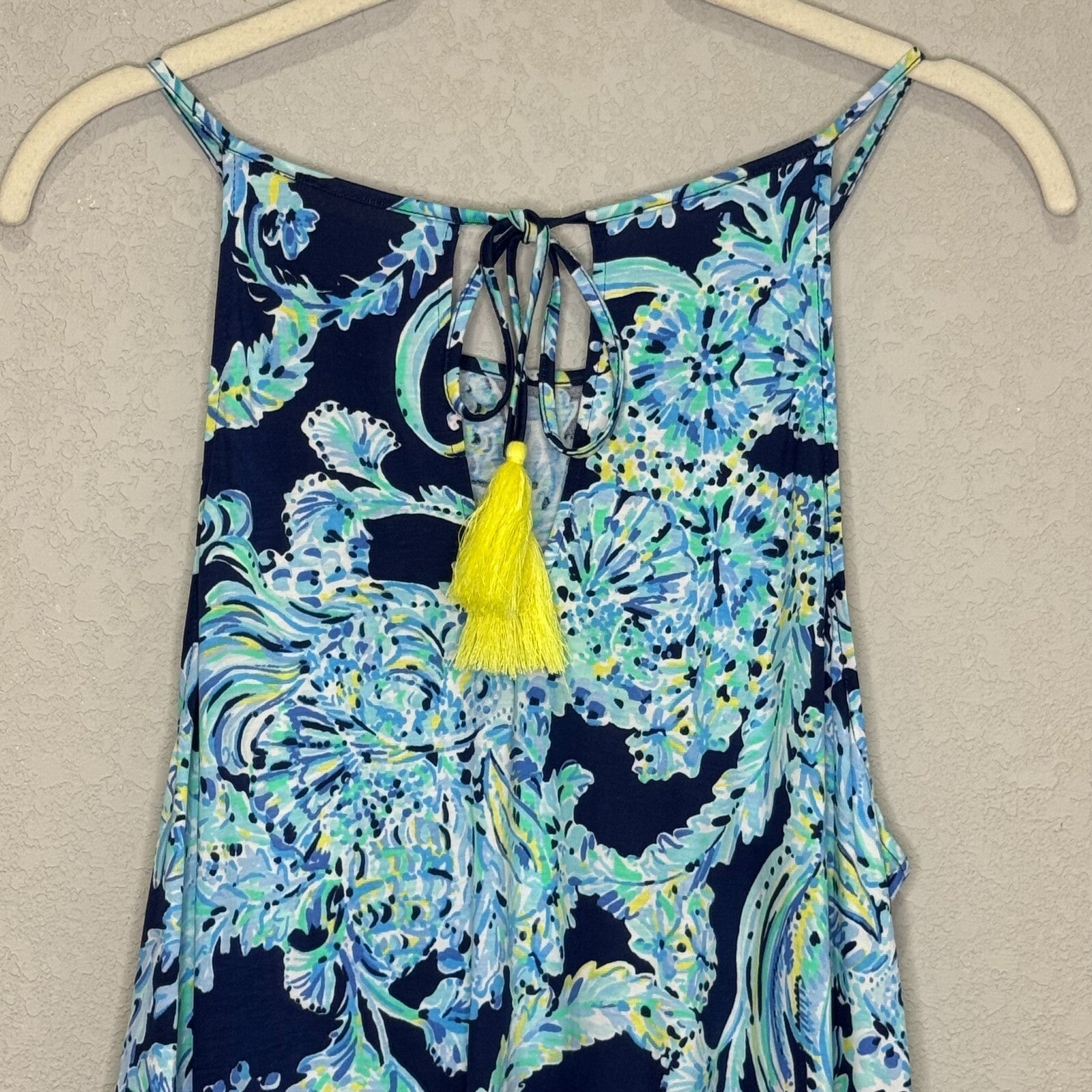 Lilly Pulitzer Halter Dress Size Large Blue Print High Tide Tassel Back Ties - Flair - Style