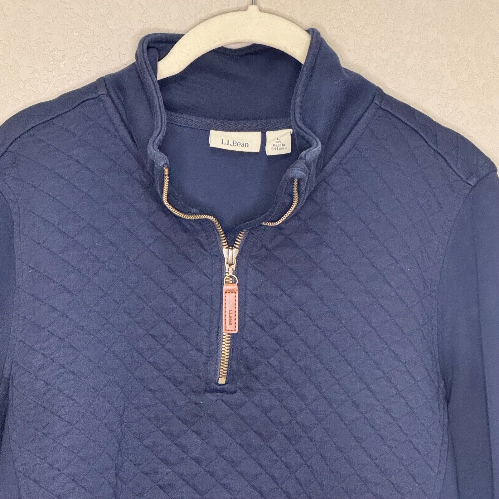 L.L. Bean Quilted 1/4 Zip Pullover Sweatshirt Size Large Navy Blue - Flair - Style