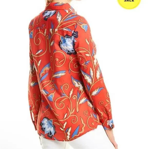 J McLaughlin Shirt | Size Large | Red Blue Floral