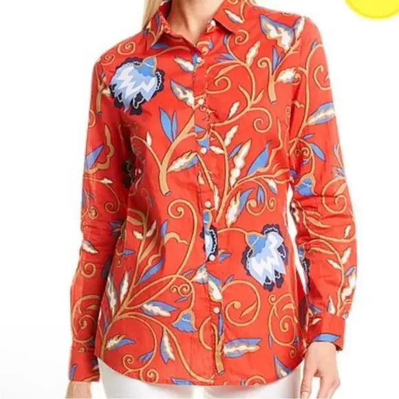 J McLaughlin Shirt | Size Large | Red Blue Floral