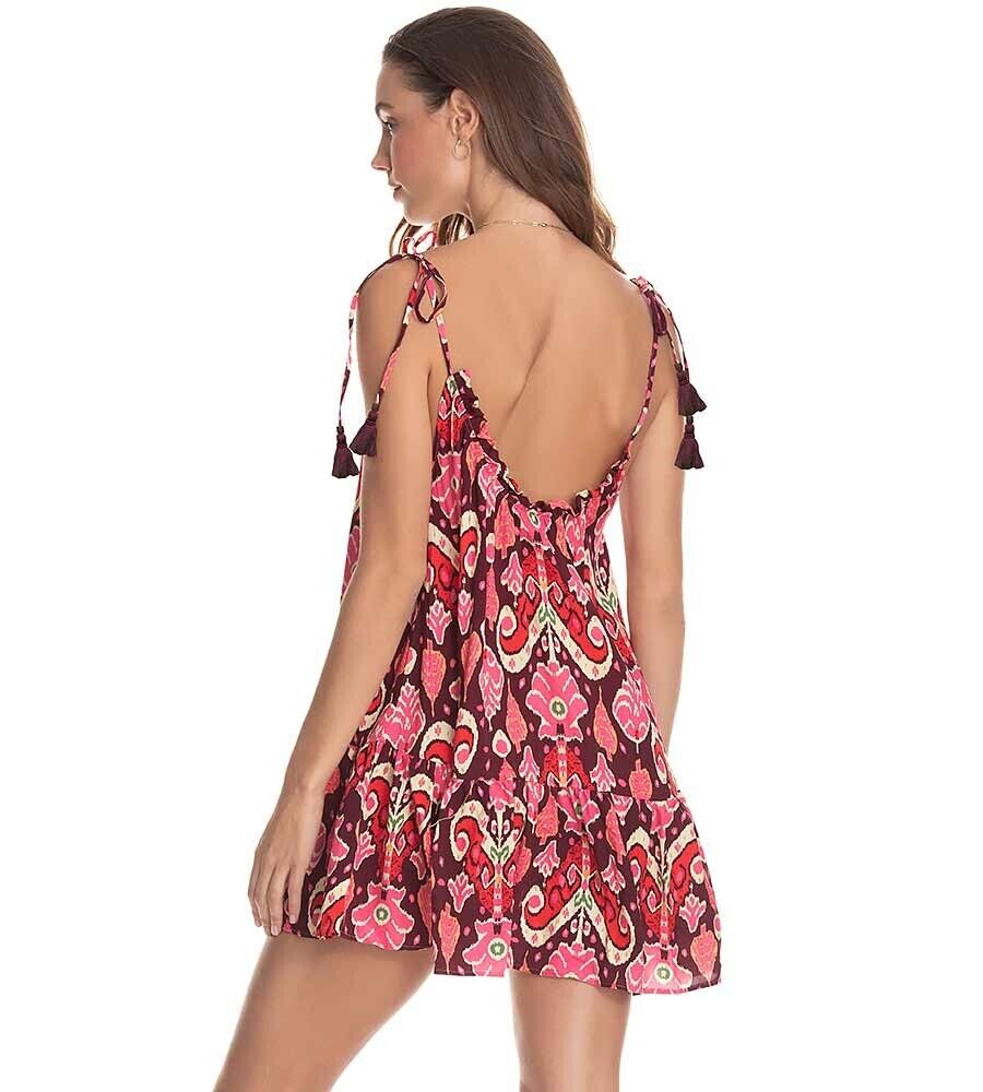 Maaji Totem Short Cover Up Dress Size Large Ikat Burgundy Print NEW $98 - Flair - Style
