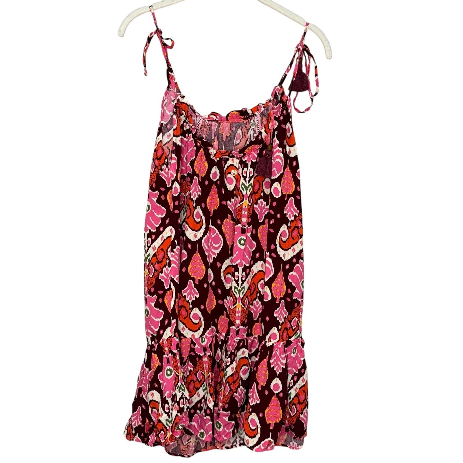 Maaji Totem Short Cover Up Dress Size Large Ikat Burgundy Print NEW $98 - Flair - Style