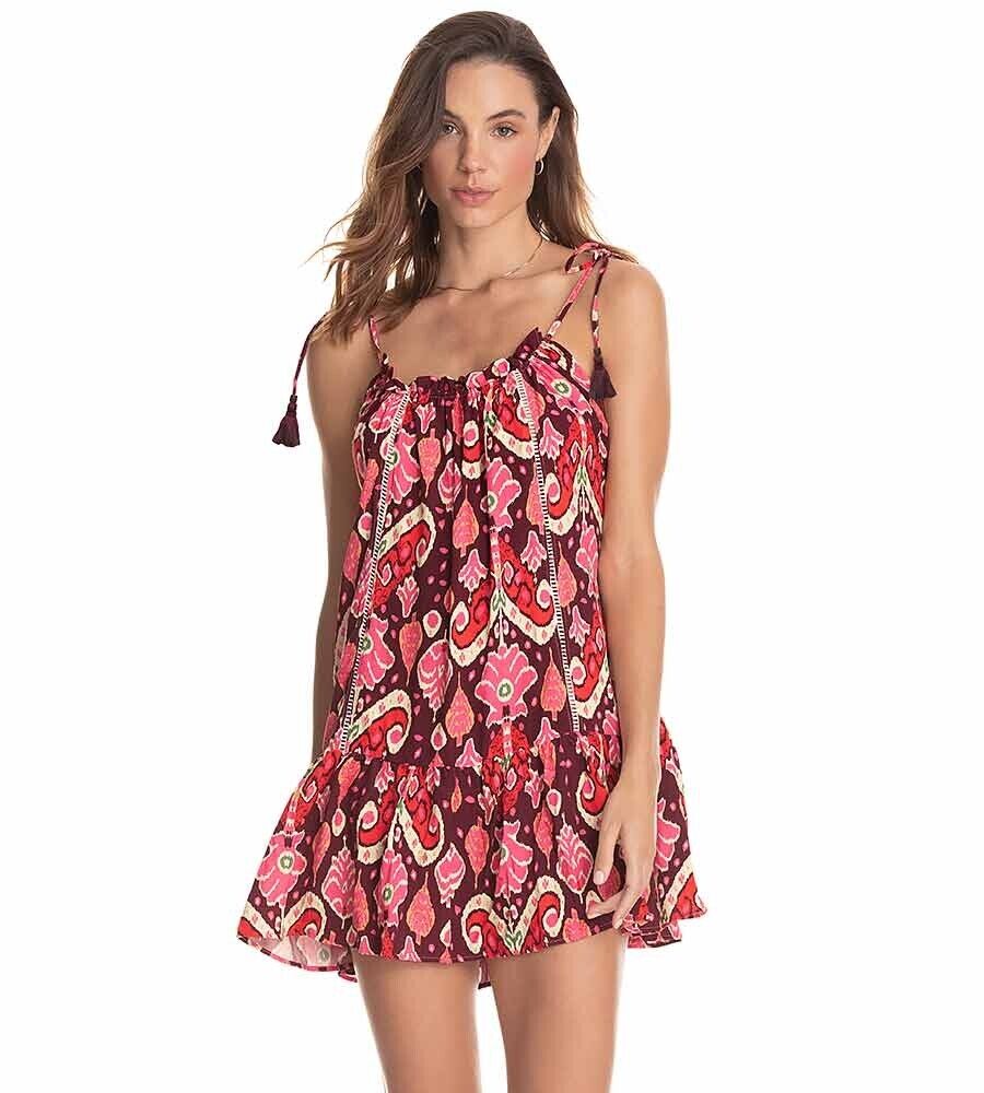 Maaji Totem Short Cover Up Dress Size Large Ikat Burgundy Print NEW $98 - Flair - Style